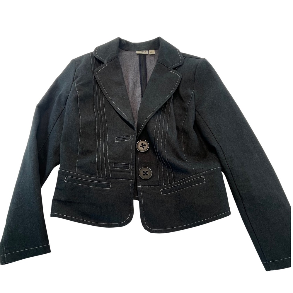 Cato Women's Black Denim Blazer Jacket Size S Double‎ Button Blazer